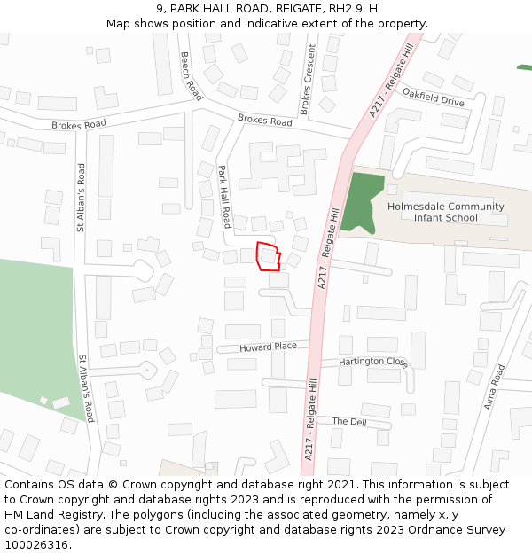 9, PARK HALL ROAD, REIGATE, RH2 9LH: Location map and indicative extent of plot