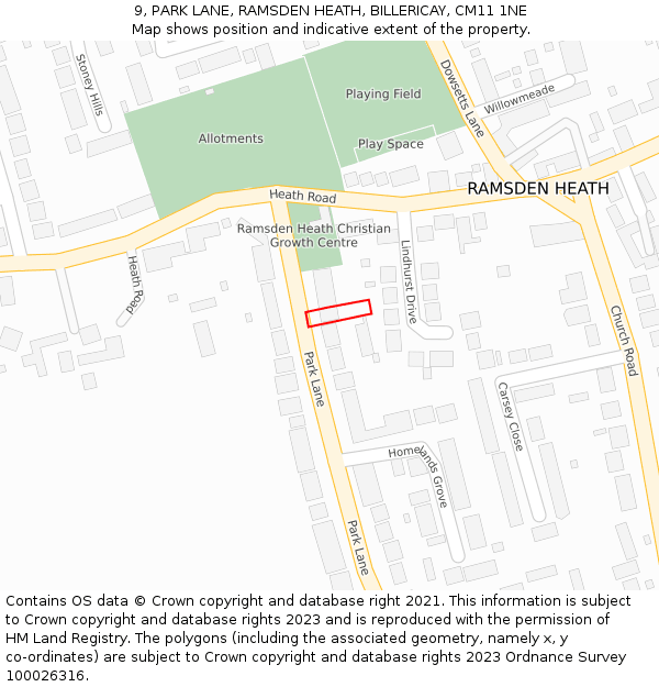 9, PARK LANE, RAMSDEN HEATH, BILLERICAY, CM11 1NE: Location map and indicative extent of plot