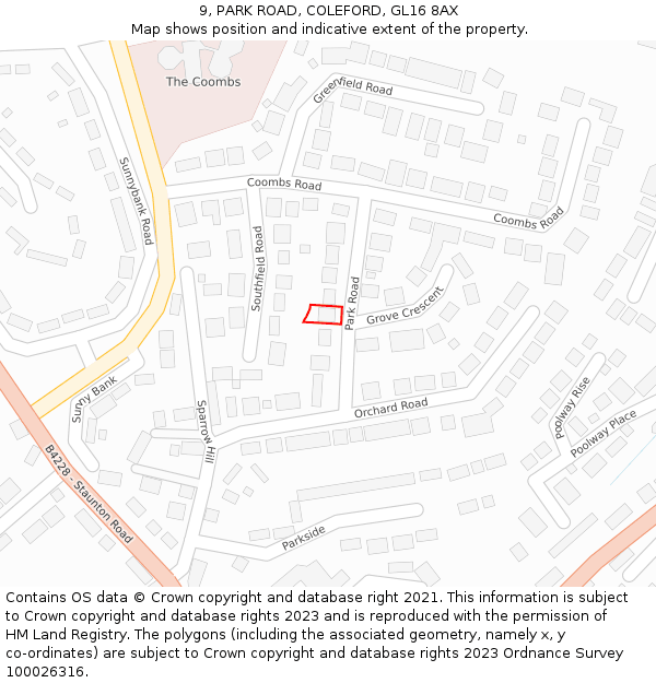 9, PARK ROAD, COLEFORD, GL16 8AX: Location map and indicative extent of plot