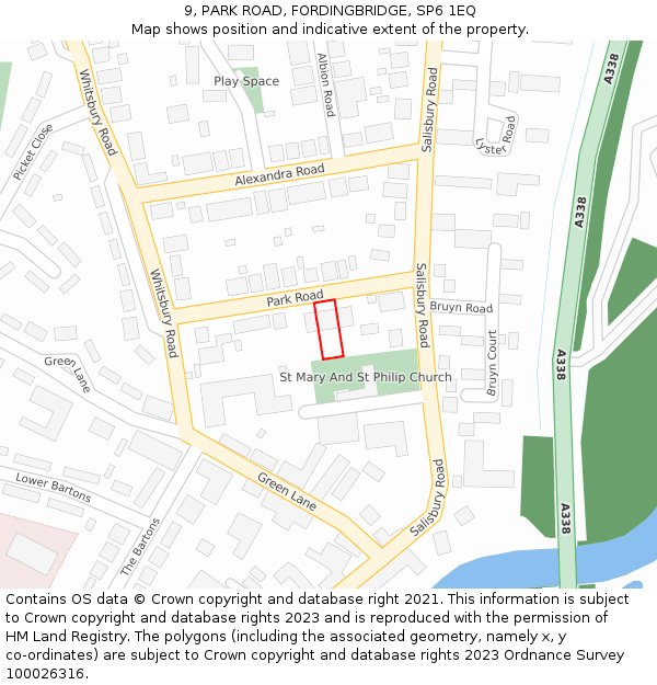 9, PARK ROAD, FORDINGBRIDGE, SP6 1EQ: Location map and indicative extent of plot