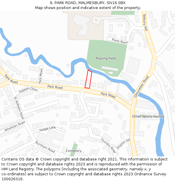 9, PARK ROAD, MALMESBURY, SN16 0BX: Location map and indicative extent of plot