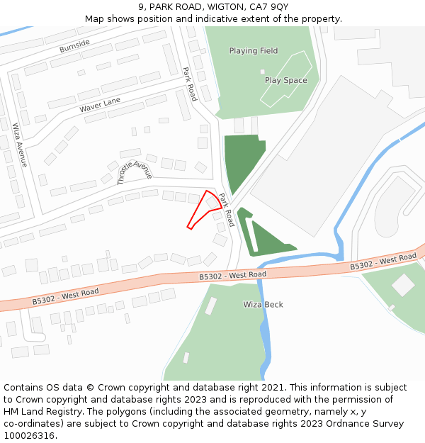 9, PARK ROAD, WIGTON, CA7 9QY: Location map and indicative extent of plot