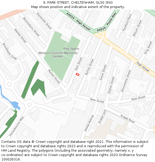9, PARK STREET, CHELTENHAM, GL50 3NG: Location map and indicative extent of plot