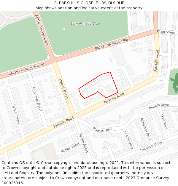 9, PARKHILLS CLOSE, BURY, BL9 9HB: Location map and indicative extent of plot