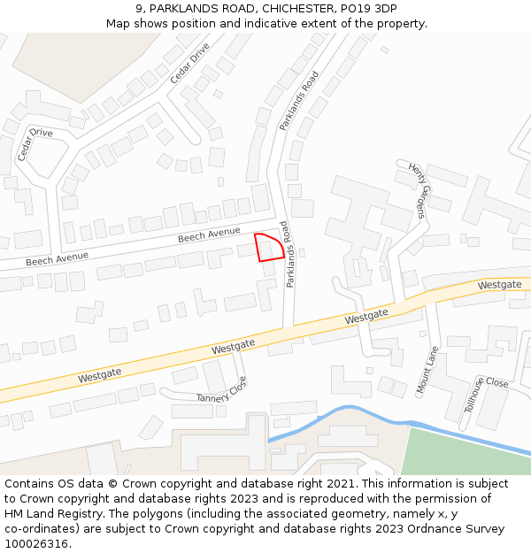 9, PARKLANDS ROAD, CHICHESTER, PO19 3DP: Location map and indicative extent of plot