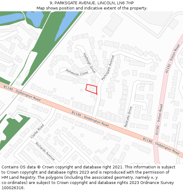 9, PARKSGATE AVENUE, LINCOLN, LN6 7HP: Location map and indicative extent of plot