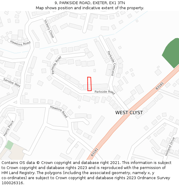 9, PARKSIDE ROAD, EXETER, EX1 3TN: Location map and indicative extent of plot