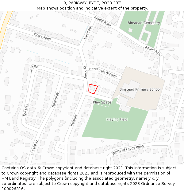 9, PARKWAY, RYDE, PO33 3RZ: Location map and indicative extent of plot