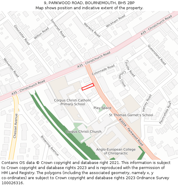 9, PARKWOOD ROAD, BOURNEMOUTH, BH5 2BP: Location map and indicative extent of plot