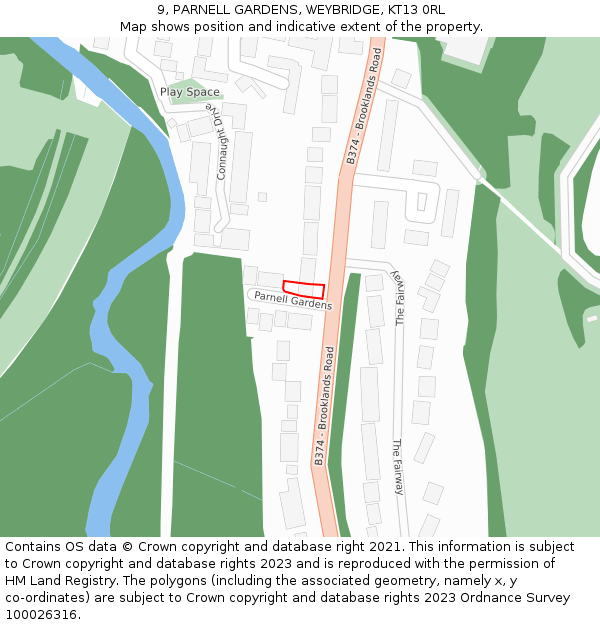 9, PARNELL GARDENS, WEYBRIDGE, KT13 0RL: Location map and indicative extent of plot