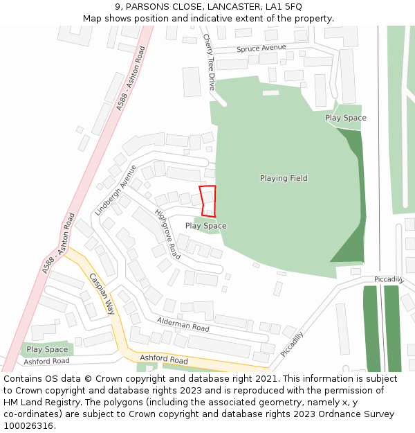 9, PARSONS CLOSE, LANCASTER, LA1 5FQ: Location map and indicative extent of plot