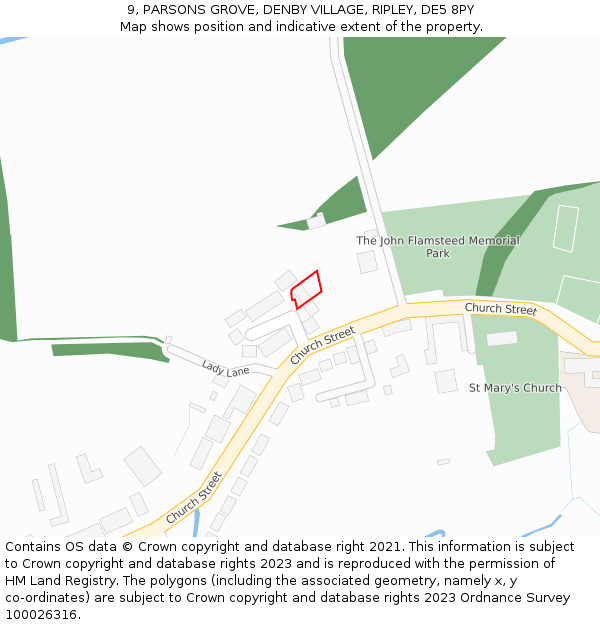 9, PARSONS GROVE, DENBY VILLAGE, RIPLEY, DE5 8PY: Location map and indicative extent of plot
