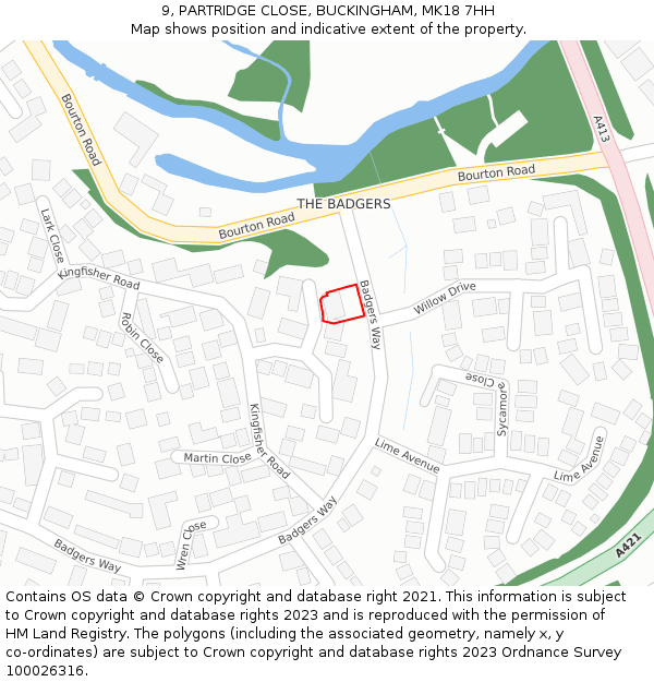 9, PARTRIDGE CLOSE, BUCKINGHAM, MK18 7HH: Location map and indicative extent of plot