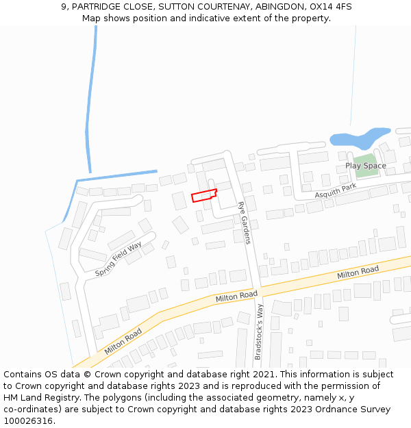 9, PARTRIDGE CLOSE, SUTTON COURTENAY, ABINGDON, OX14 4FS: Location map and indicative extent of plot