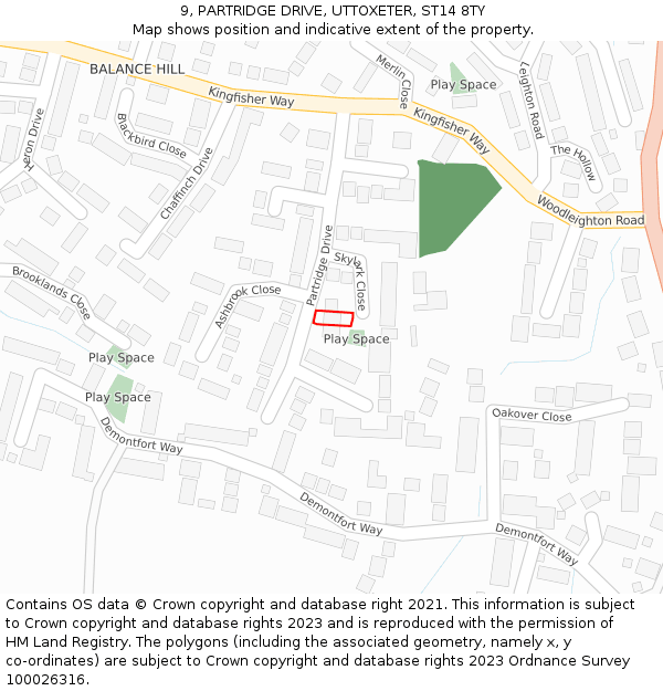 9, PARTRIDGE DRIVE, UTTOXETER, ST14 8TY: Location map and indicative extent of plot