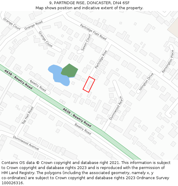 9, PARTRIDGE RISE, DONCASTER, DN4 6SF: Location map and indicative extent of plot