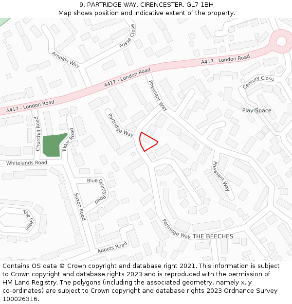 9, PARTRIDGE WAY, CIRENCESTER, GL7 1BH: Location map and indicative extent of plot