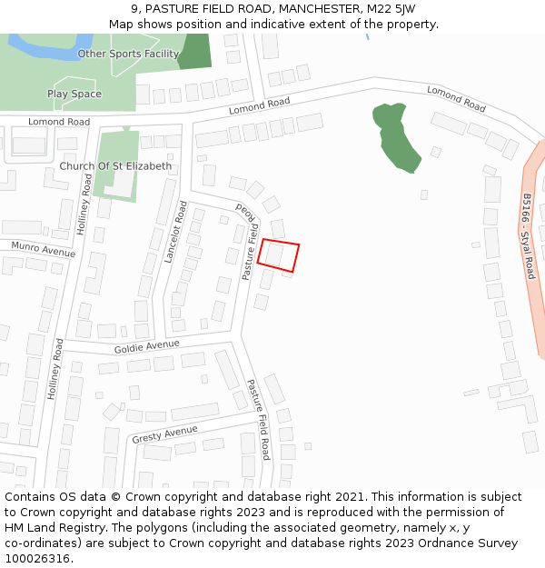 9, PASTURE FIELD ROAD, MANCHESTER, M22 5JW: Location map and indicative extent of plot