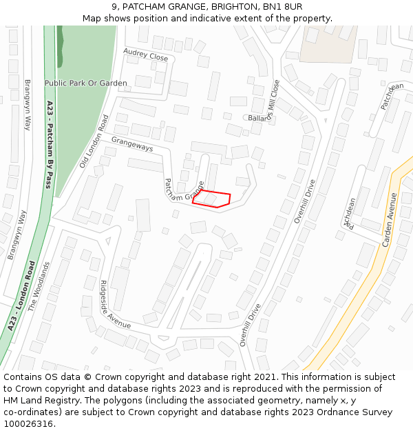 9, PATCHAM GRANGE, BRIGHTON, BN1 8UR: Location map and indicative extent of plot