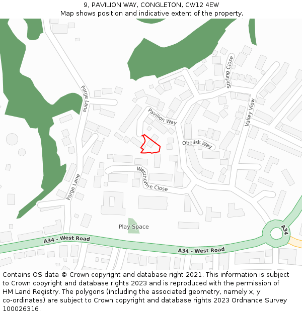 9, PAVILION WAY, CONGLETON, CW12 4EW: Location map and indicative extent of plot