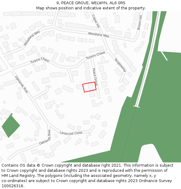 9, PEACE GROVE, WELWYN, AL6 0RS: Location map and indicative extent of plot