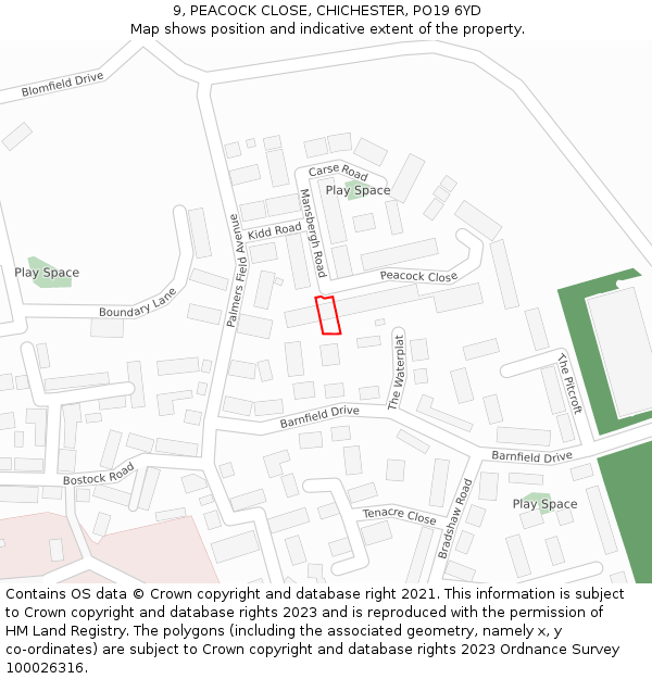 9, PEACOCK CLOSE, CHICHESTER, PO19 6YD: Location map and indicative extent of plot