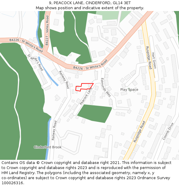9, PEACOCK LANE, CINDERFORD, GL14 3ET: Location map and indicative extent of plot
