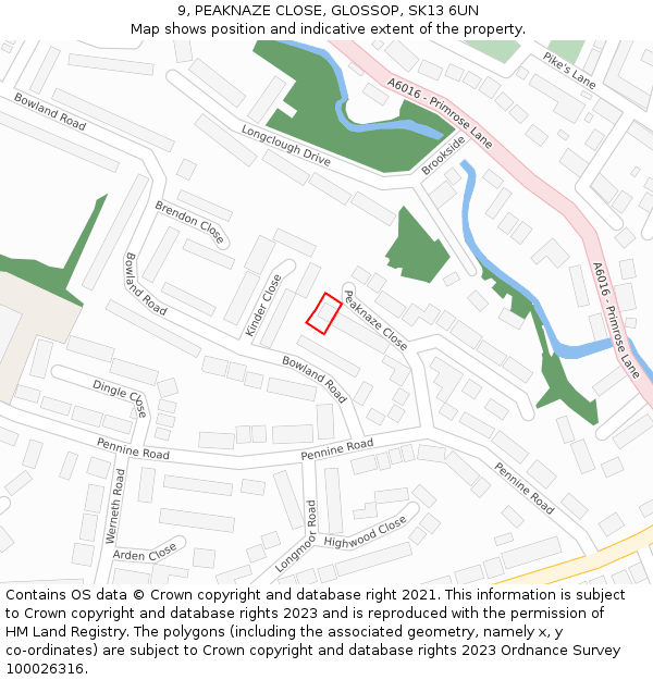 9, PEAKNAZE CLOSE, GLOSSOP, SK13 6UN: Location map and indicative extent of plot