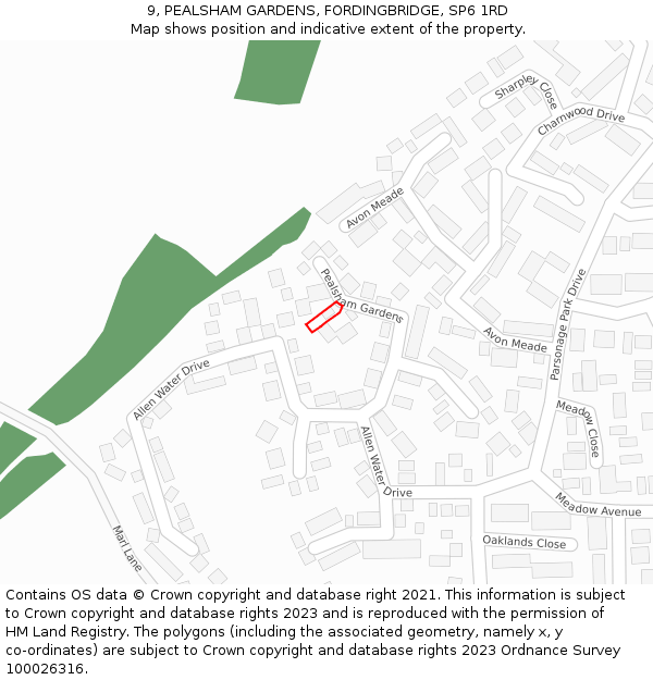 9, PEALSHAM GARDENS, FORDINGBRIDGE, SP6 1RD: Location map and indicative extent of plot