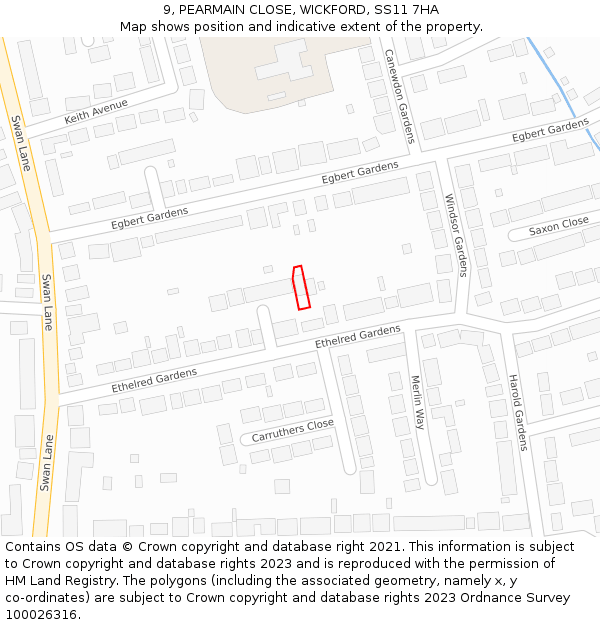 9, PEARMAIN CLOSE, WICKFORD, SS11 7HA: Location map and indicative extent of plot