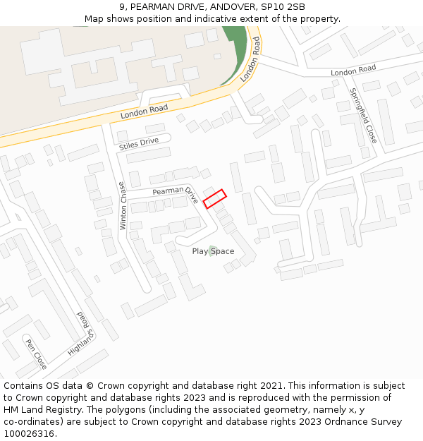 9, PEARMAN DRIVE, ANDOVER, SP10 2SB: Location map and indicative extent of plot