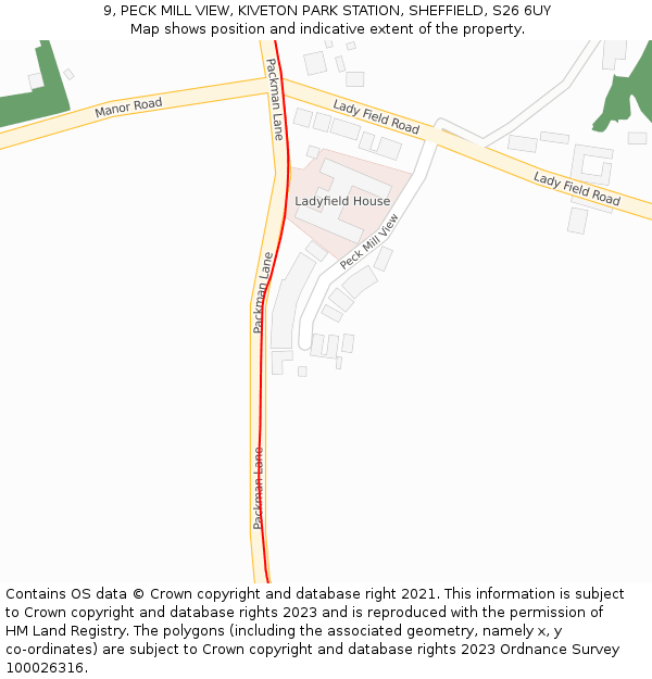 9, PECK MILL VIEW, KIVETON PARK STATION, SHEFFIELD, S26 6UY: Location map and indicative extent of plot