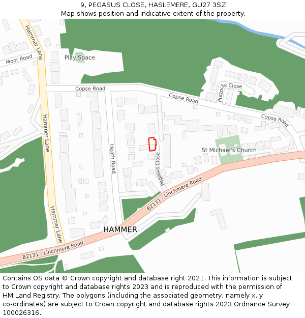 9, PEGASUS CLOSE, HASLEMERE, GU27 3SZ: Location map and indicative extent of plot