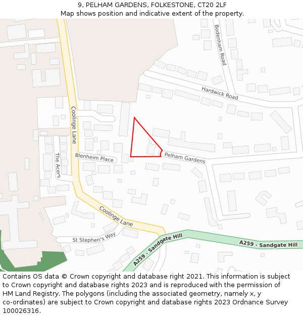 9, PELHAM GARDENS, FOLKESTONE, CT20 2LF: Location map and indicative extent of plot