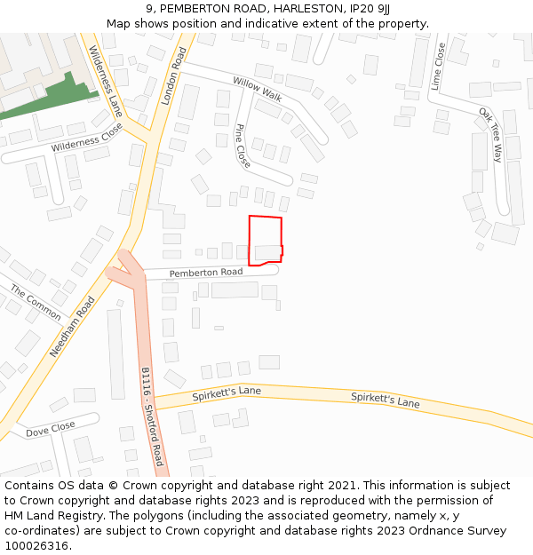 9, PEMBERTON ROAD, HARLESTON, IP20 9JJ: Location map and indicative extent of plot