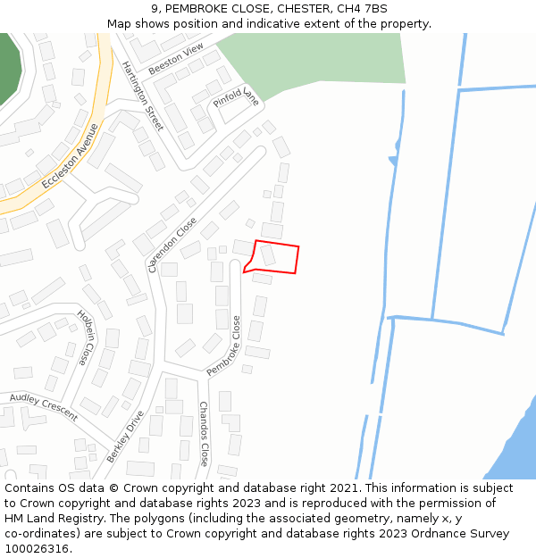 9, PEMBROKE CLOSE, CHESTER, CH4 7BS: Location map and indicative extent of plot