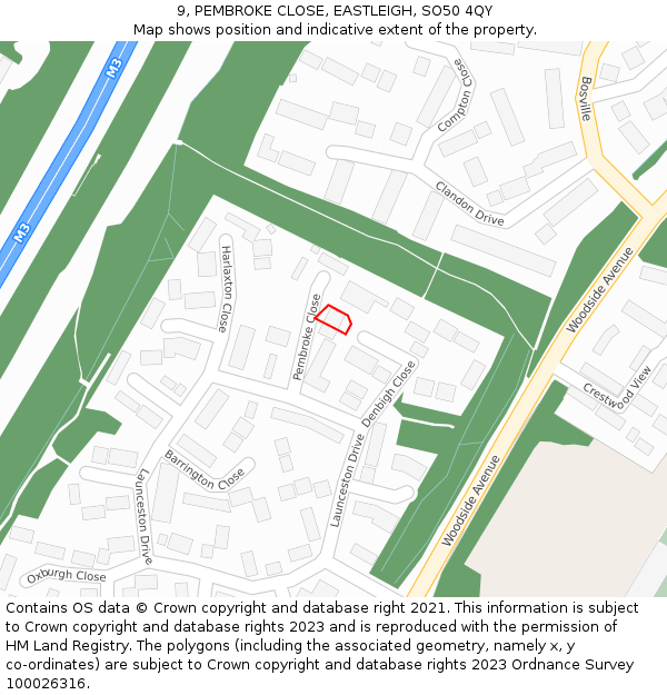 9, PEMBROKE CLOSE, EASTLEIGH, SO50 4QY: Location map and indicative extent of plot