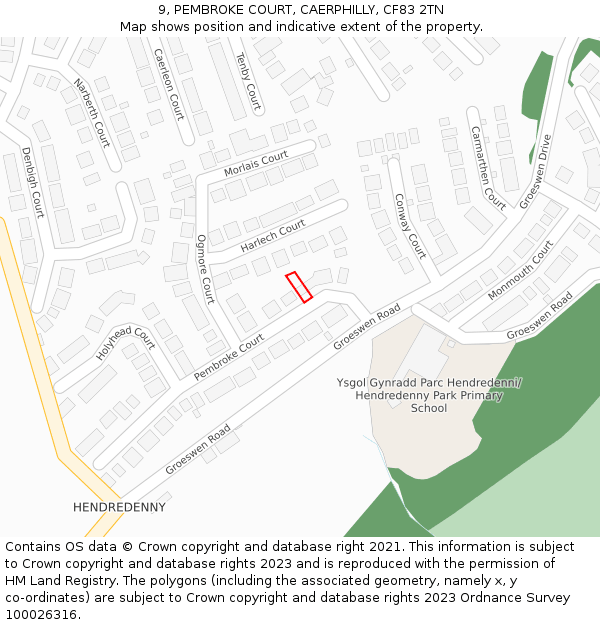 9, PEMBROKE COURT, CAERPHILLY, CF83 2TN: Location map and indicative extent of plot