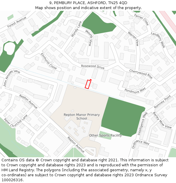 9, PEMBURY PLACE, ASHFORD, TN25 4QD: Location map and indicative extent of plot