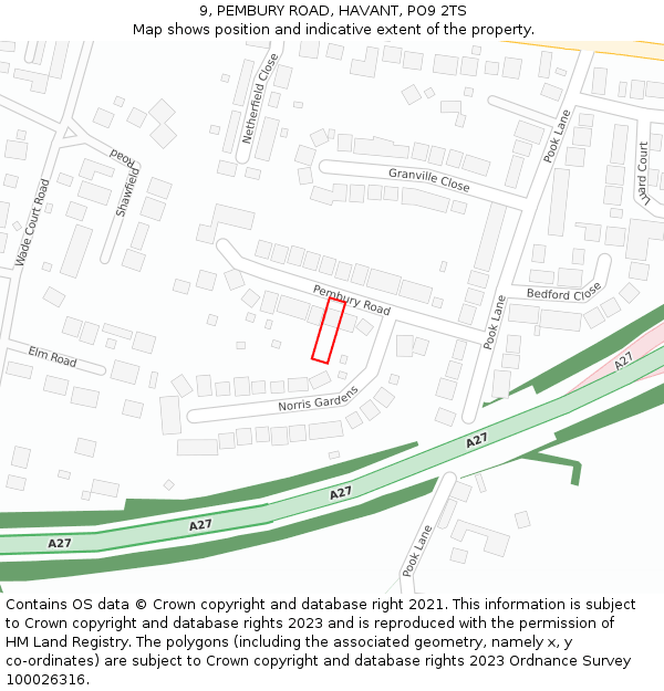 9, PEMBURY ROAD, HAVANT, PO9 2TS: Location map and indicative extent of plot