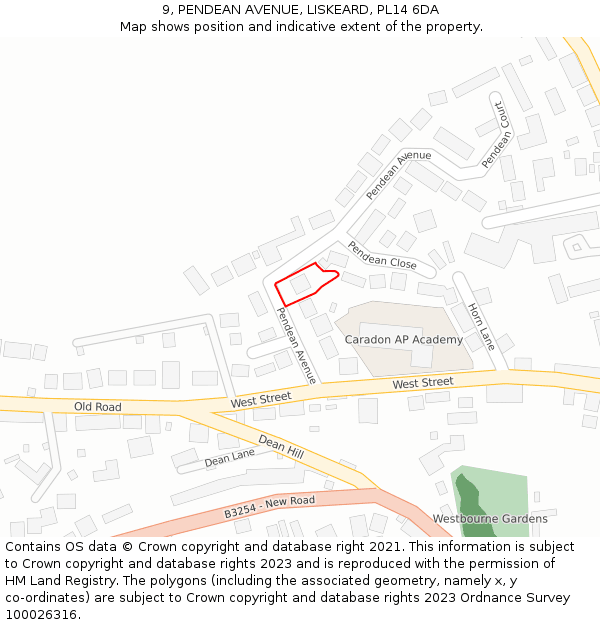 9, PENDEAN AVENUE, LISKEARD, PL14 6DA: Location map and indicative extent of plot