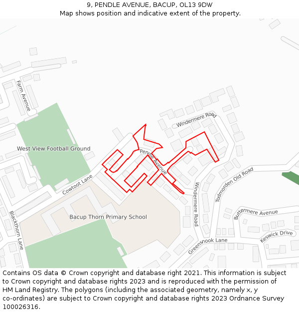 9, PENDLE AVENUE, BACUP, OL13 9DW: Location map and indicative extent of plot
