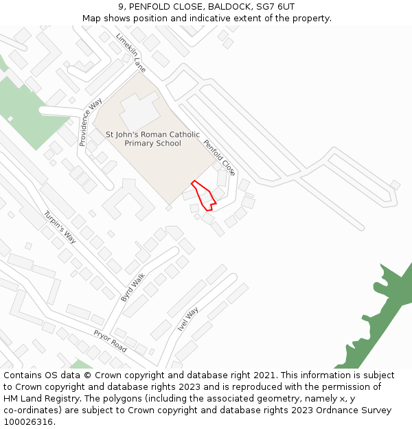 9, PENFOLD CLOSE, BALDOCK, SG7 6UT: Location map and indicative extent of plot