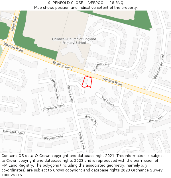 9, PENFOLD CLOSE, LIVERPOOL, L18 3NQ: Location map and indicative extent of plot