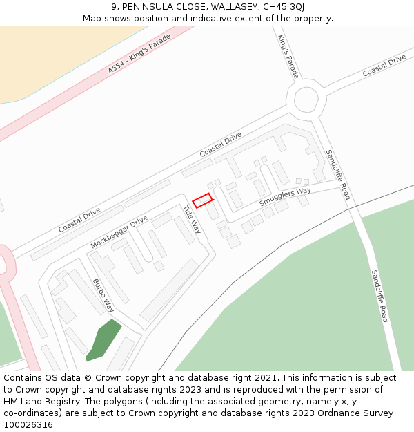 9, PENINSULA CLOSE, WALLASEY, CH45 3QJ: Location map and indicative extent of plot