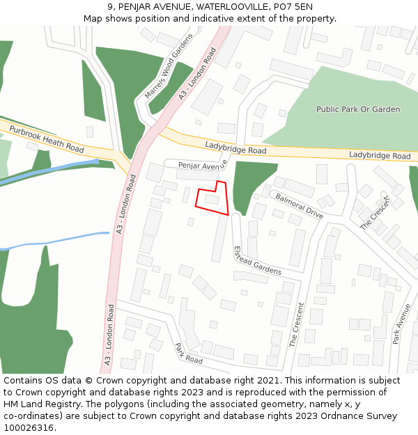 9, PENJAR AVENUE, WATERLOOVILLE, PO7 5EN: Location map and indicative extent of plot