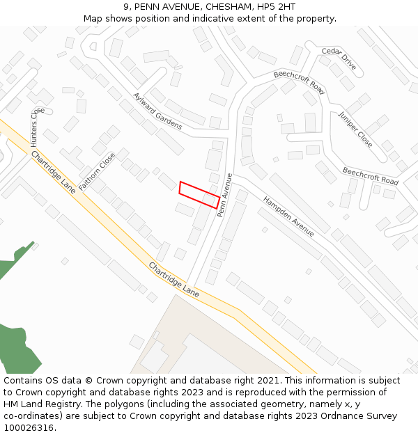 9, PENN AVENUE, CHESHAM, HP5 2HT: Location map and indicative extent of plot