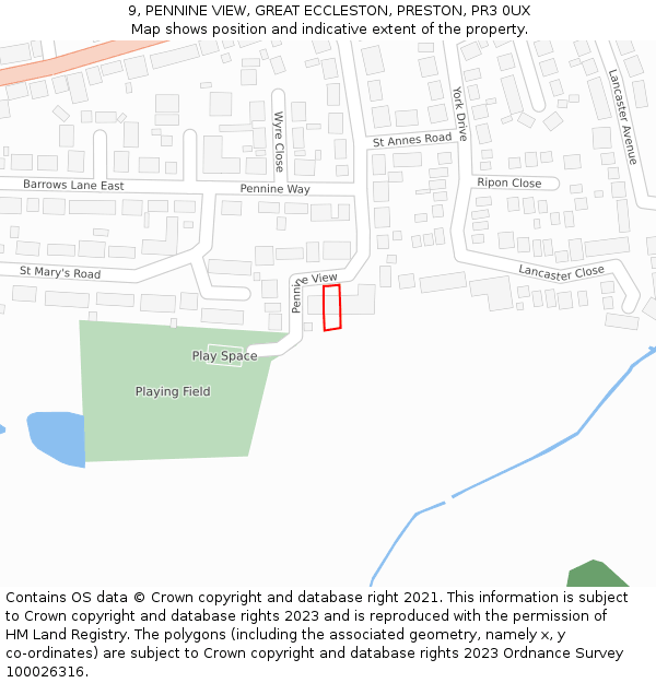 9, PENNINE VIEW, GREAT ECCLESTON, PRESTON, PR3 0UX: Location map and indicative extent of plot