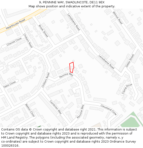 9, PENNINE WAY, SWADLINCOTE, DE11 9EX: Location map and indicative extent of plot