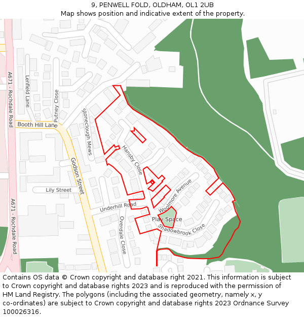 9, PENWELL FOLD, OLDHAM, OL1 2UB: Location map and indicative extent of plot